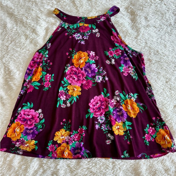 Torrid Floral blouse with Keyhole back in Purple and Yellow - Picture 3 of 3